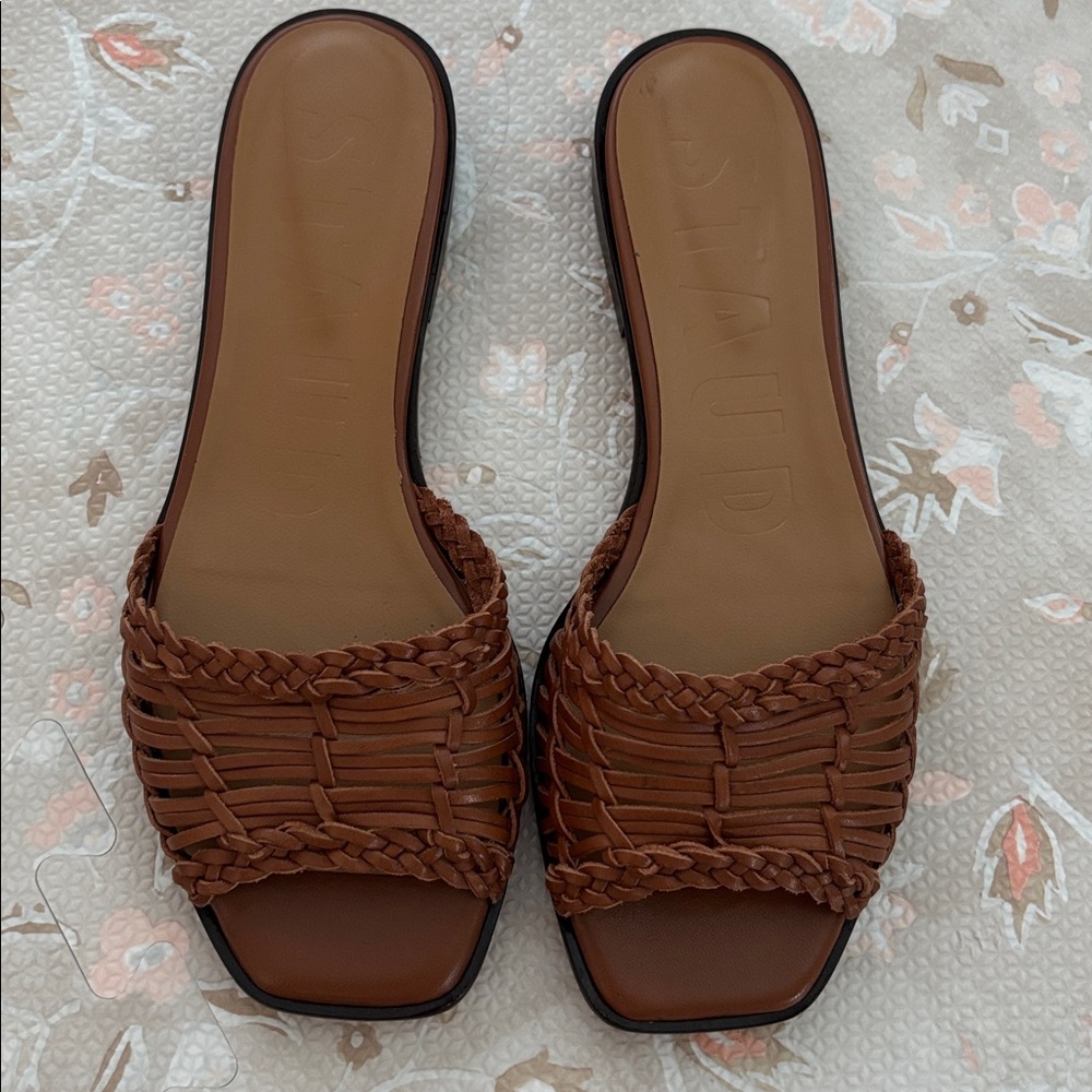 STAUD Woven Leather Slide Sandals Size 7 (37) New